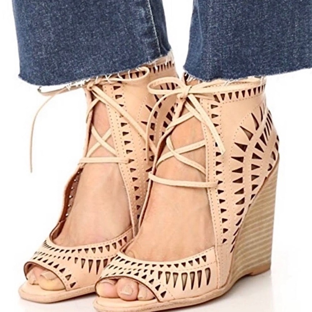 Jeffrey Campbell Rodillo Lace Up Wedge Sandal Heel Coastal‎ Boho Summer 6